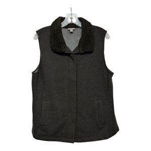 J Jill Vest‎ Womens Size L Gray Faux Fur Collar Button Up Snaps Boho Designer